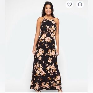 French Grey Black Floral Maxi Dress